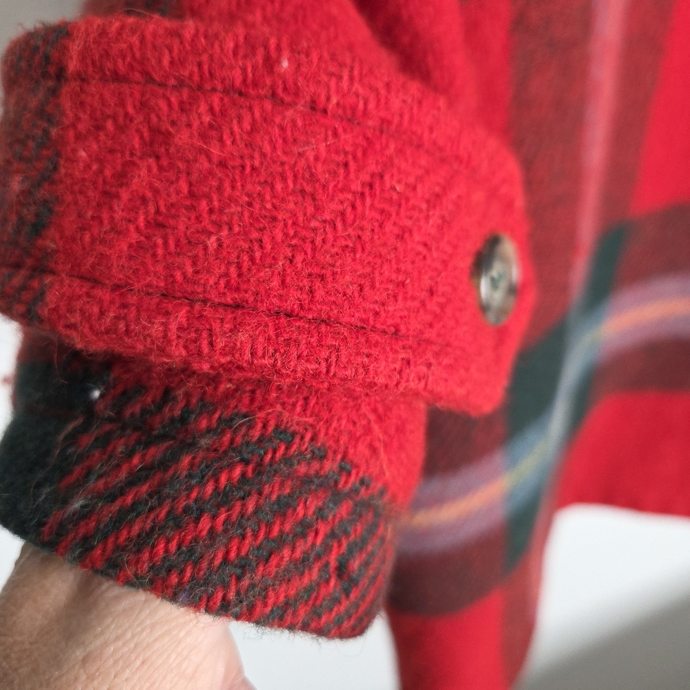 Louren Ralph Lauren Red Plaid Toggle pea Coat wool rare  winter Petite M - Picture 11 of 16